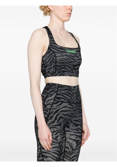 Black logo zebra-print crop top GANNI - women GANNI | T3963252