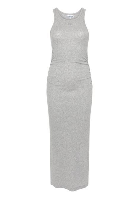 Grey fine-ribbed midi dress Ganni - women