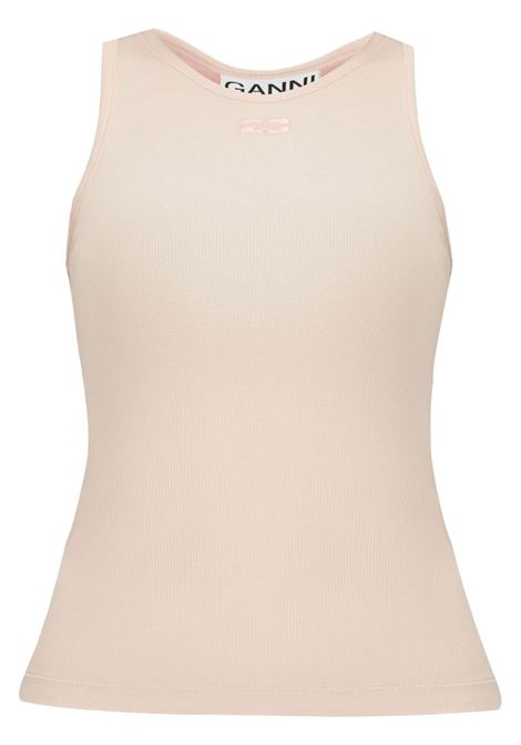 Pink logo-appliqué ribbed tank top GANNI - women GANNI | Top | T4016868