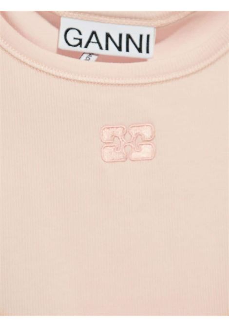 Pink logo-appliqué ribbed tank top GANNI - women GANNI | T4016868