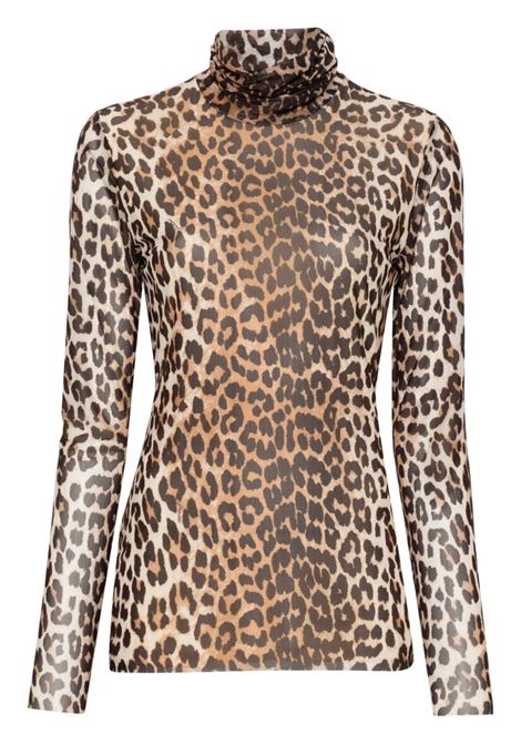 Brown Leopard-print mesh top Ganni - women GANNI | T4122943