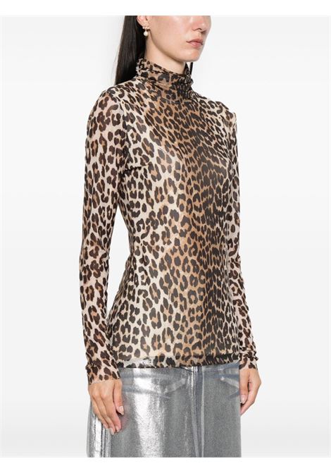 Brown Leopard-print mesh top Ganni - women GANNI | T4122943