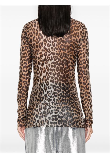 Brown Leopard-print mesh top Ganni - women GANNI | T4122943