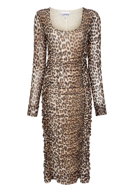 Abito midi con stampa animalier in marrone Ganni - donna GANNI | T4123943