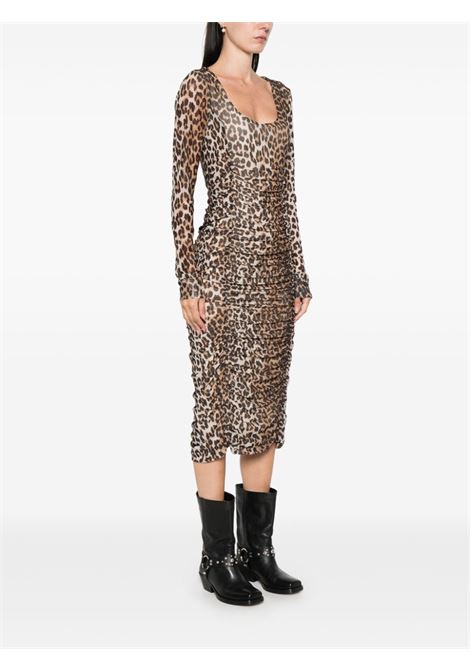 Abito midi con stampa animalier in marrone Ganni - donna GANNI | T4123943