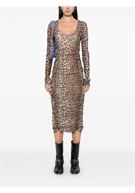 Abito midi con stampa animalier in marrone Ganni - donna GANNI | T4123943