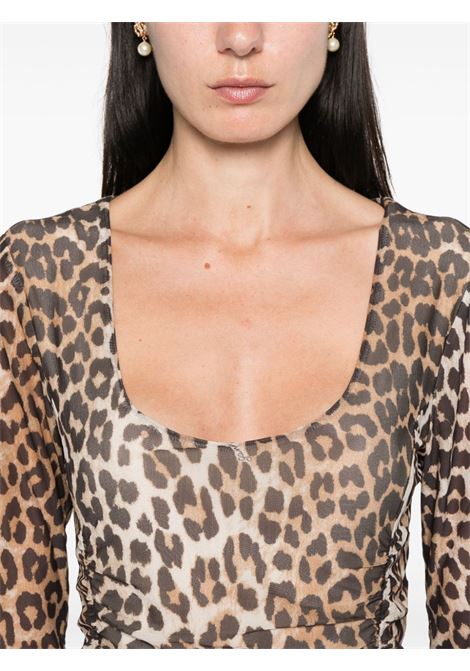 Abito midi con stampa animalier in marrone Ganni - donna GANNI | T4123943