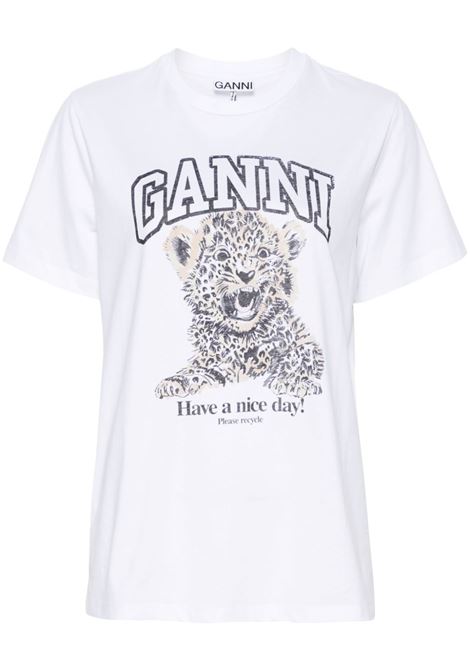 White leopard jersey T-shirt Ganni - women GANNI | T4124943