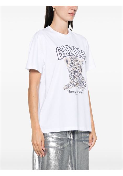 White leopard jersey T-shirt Ganni - women GANNI | T4124943