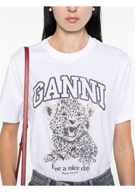 White leopard jersey T-shirt Ganni - women GANNI | T4124943