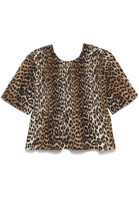 Brown smock leopard printed top Ganni - women GANNI | W0205943