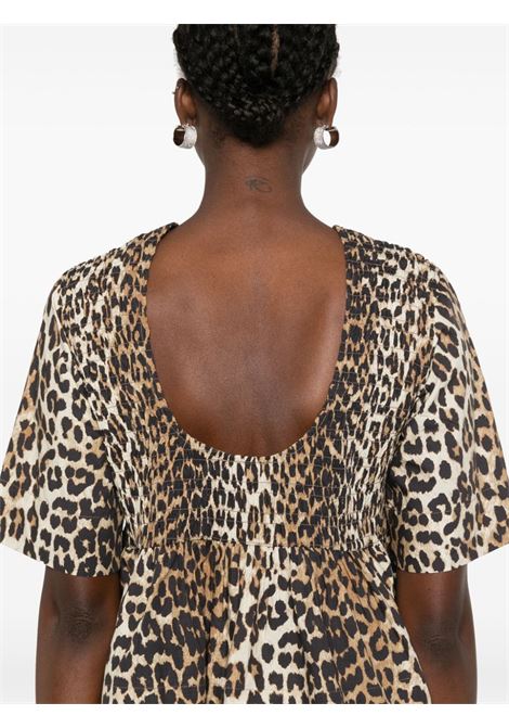 Brown smock leopard printed top Ganni - women GANNI | W0205943