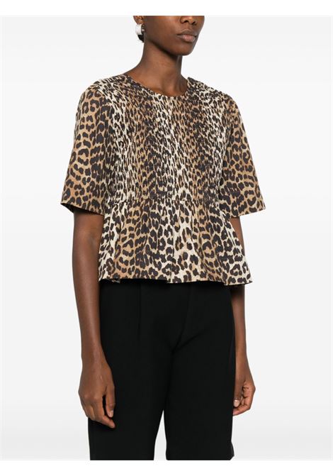 Brown smock leopard printed top Ganni - women GANNI | W0205943