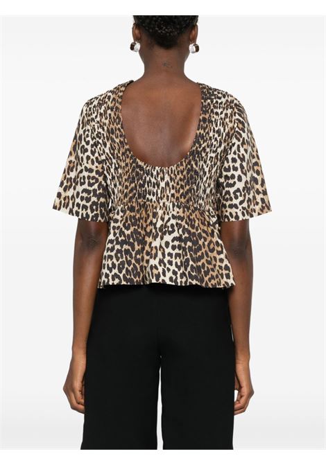 Brown smock leopard printed top Ganni - women GANNI | W0205943