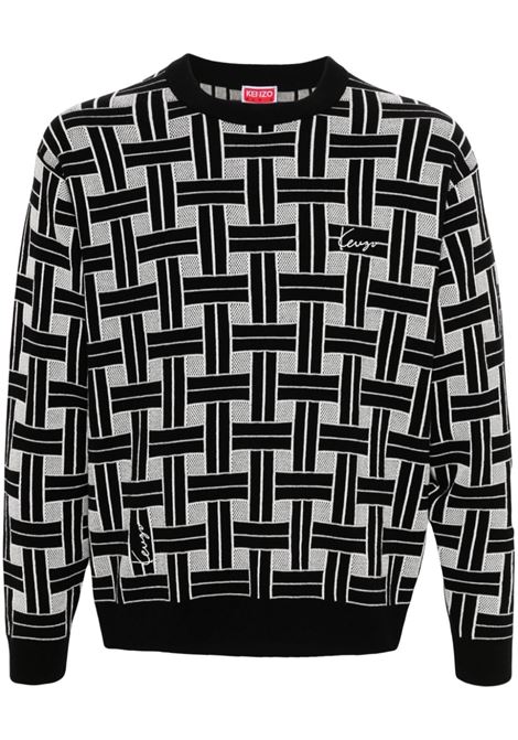 Maglione con motivo jacquard in nero e bianco di Kenzo - uomo