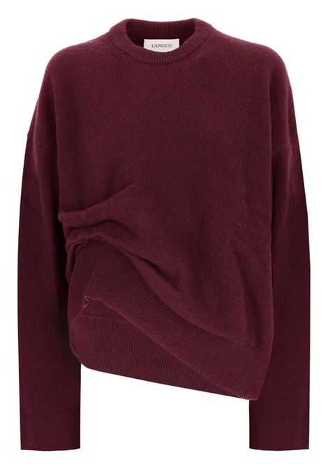 Maglione con ruches in lana in bordeaux Laneus - donna