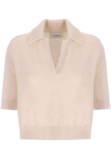 Polo corta a maniche corte in cashmere in rosa chiaro Laneus - donna