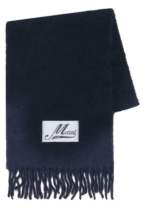 Blue and black logo-patch fringed scarf - MARNI men