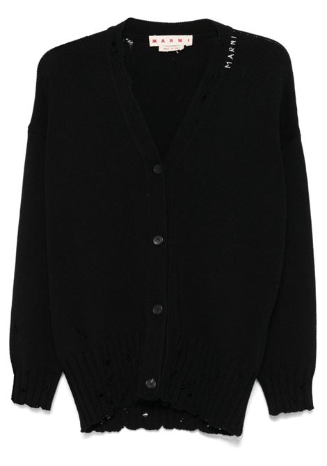 Cardigan con logo ricamato  in nero Marni - donna