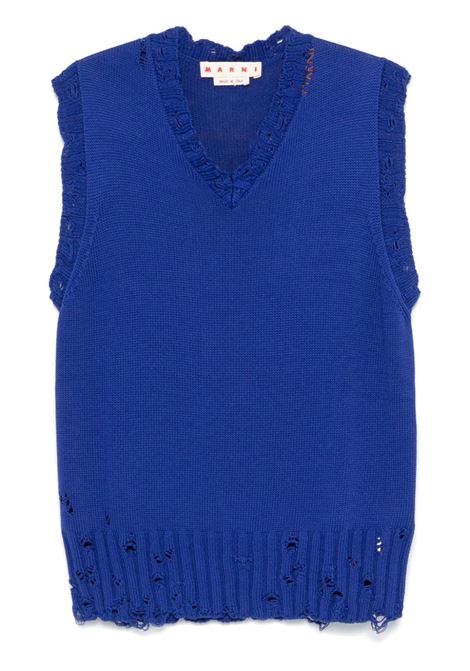 Blue cotton V-neck vest Marni - men MARNI | Sweaters | CVMG0091A0UFC65200B59