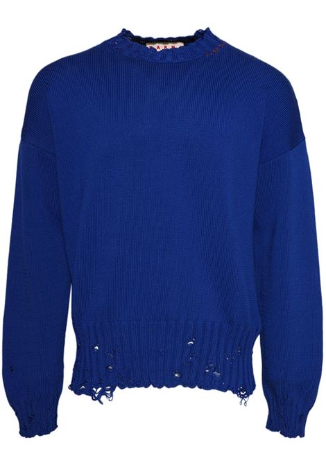 Blue distressed-finish jumper Marni - men MARNI | Sweaters | GCMG0210A0UFC65200B59