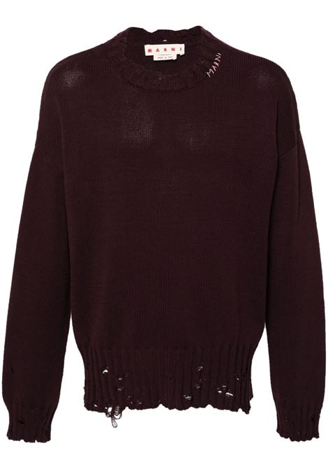 Purple distressed cotton jumper Marni - men