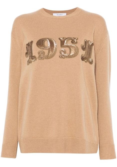 Maglione con logo in paillettes plata in marrone Maxmara - donna