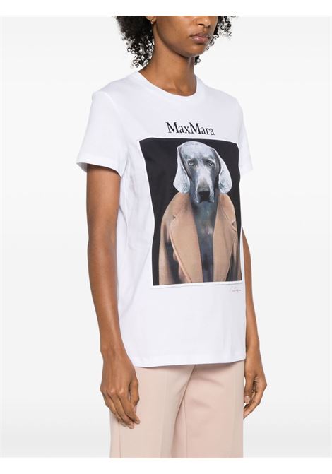 T-shirt con stampa cane in bianco di Max Mara - donna MAXMARA | 2421946071600016