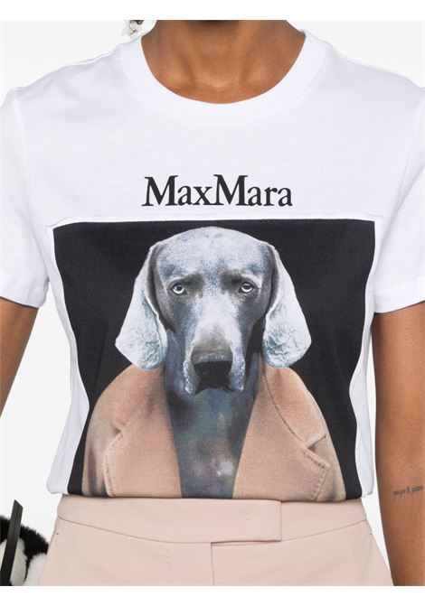 T-shirt con stampa cane in bianco di Max Mara - donna MAXMARA | 2421946071600016