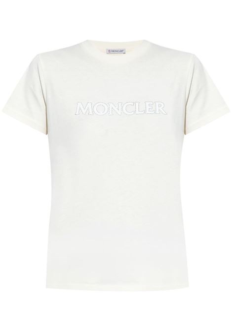 Ivory crystal-logo T-shirt Moncler - women