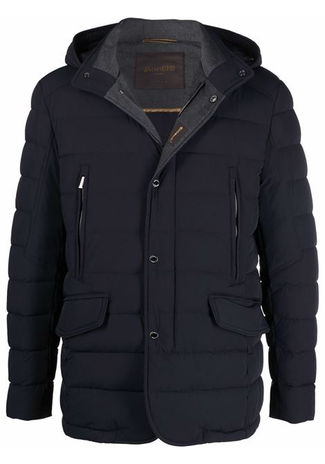 Dark blue hooded down puffer jacket - men