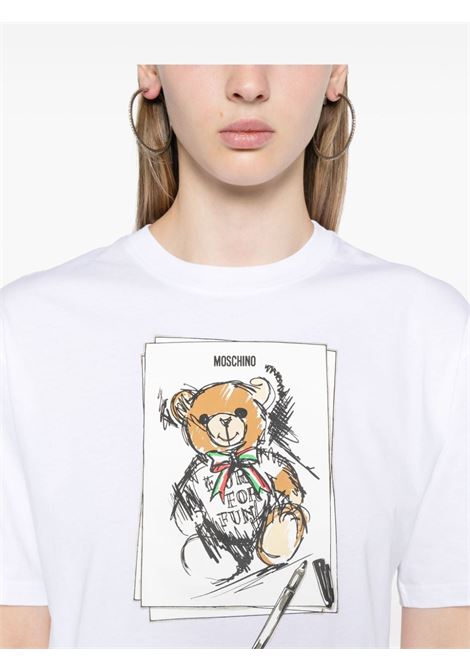 T-shirt Teddy Bear crop in bianco Moschino - donna MOSCHINO | 070755411001