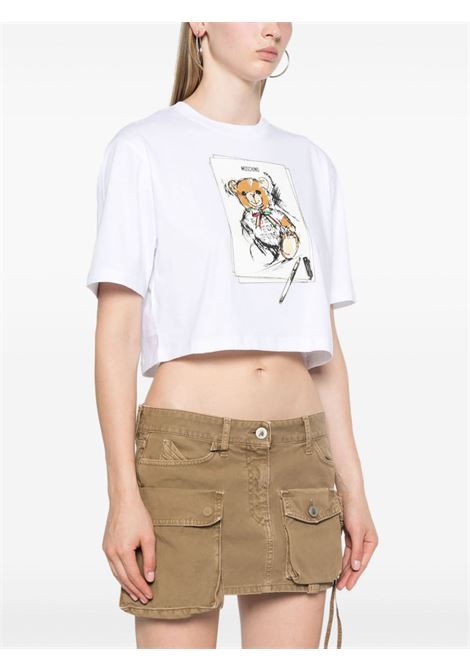 T-shirt Teddy Bear crop in bianco Moschino - donna MOSCHINO | 070755411001