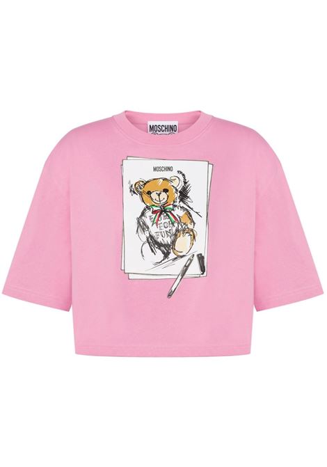 T-shirt Teddy Bear crop in rosa Moschino - donna