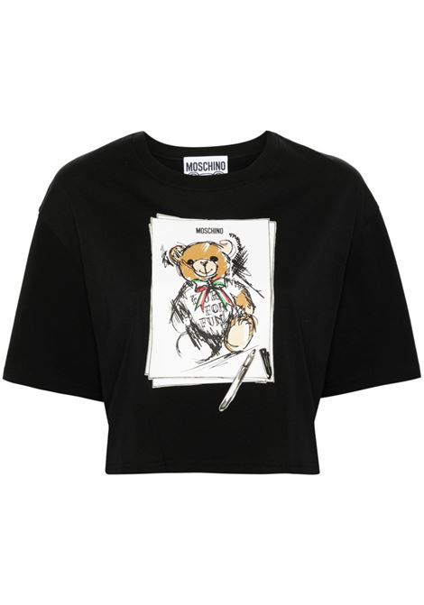 T-shirt Teddy Bear crop in nero Moschino - donna