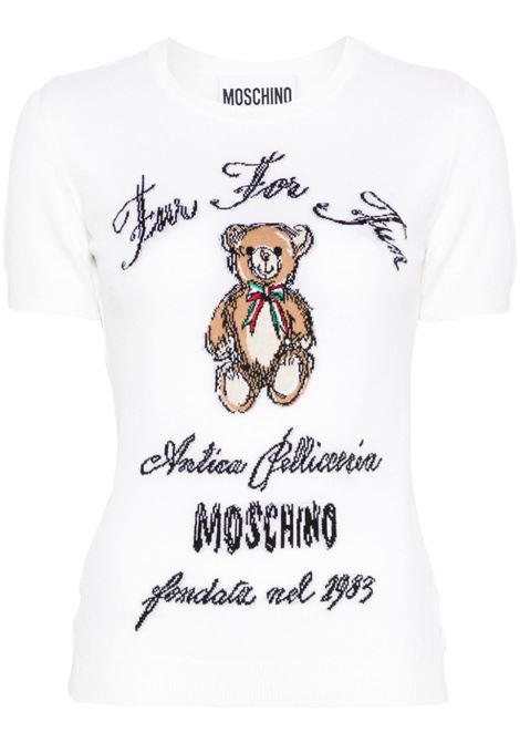 Top in maglia con motivo Teddy Bear in bianco Moschino - donna MOSCHINO | Top | 092654010001