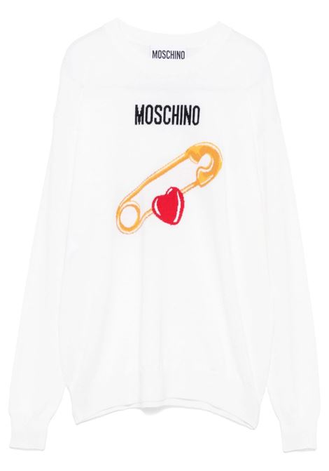 White Intarsia-knit logo jumper Moschino - women