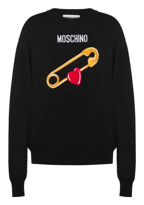 Black Intarsia-knit logo jumper Moschino - women MOSCHINO | Sweaters | 093355023555