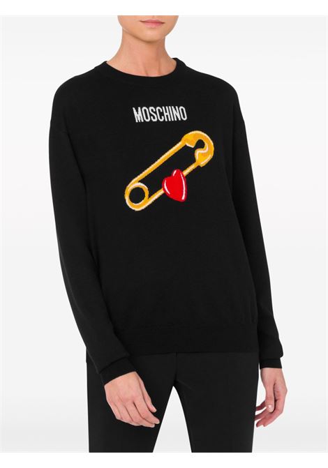 Black Intarsia-knit logo jumper Moschino - women MOSCHINO | 093355023555