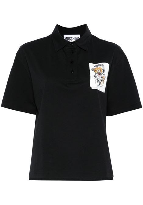 Polo con stampa Teddy Bear in nero Moschino - donna