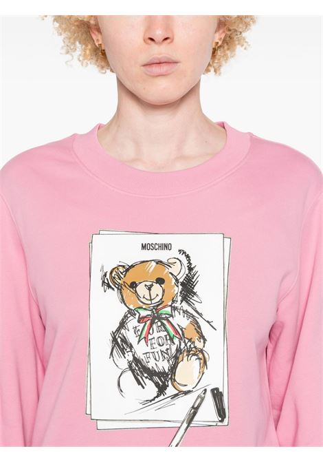 Felpa Teddy Bear con stampa in rosa Moschino - donna MOSCHINO | 170755281181