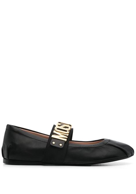 Ballerine con logo in lettere in nero e oro Moschino - donna