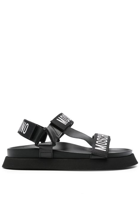 Black logo-tape flat sandals Moschino -MOSCHINO women MOSCHINO | Sandals | MA16244G1LMU0000