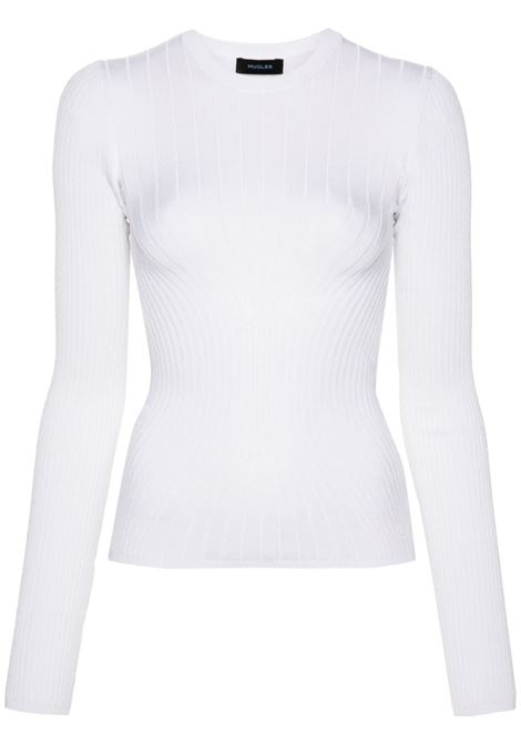 Top a maniche lunghe in maglia a coste in bianco Mugler - donna