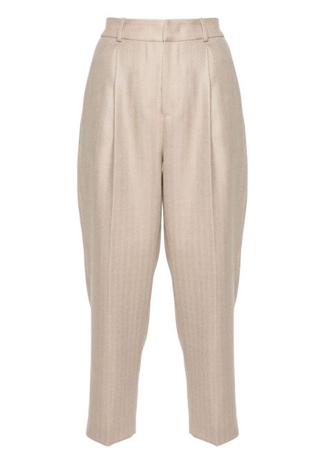 Pantaloni con motivo a spina di pesce in beige Pt01 - donna