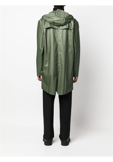 Green drawstring-hooded buttoned rain jacket Rains - unisex RAINS | RA12020GRE