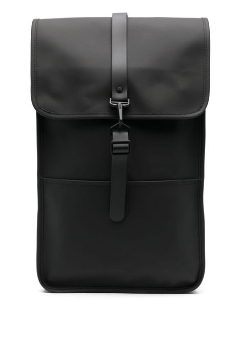 Black logo-engraved foldover-top backpack - men RAINS | RA13000BLA