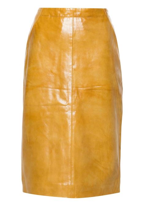 Yellow leather midi skirt Remain - women