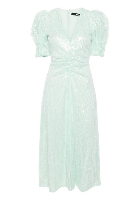 Light green sequinned puff-sleeve midi dress Rotate - women