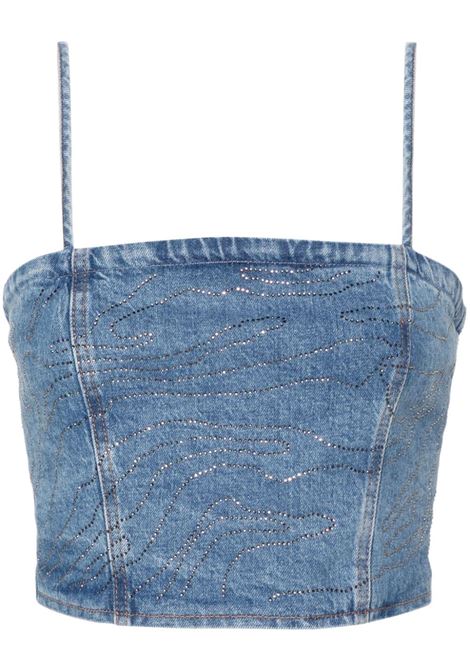 Top crop con strass in blu Rotate - donna